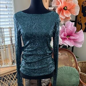 NWT Free People Intimately Forest Pool Sequin Gold Rush Long Sleeve Boho Top